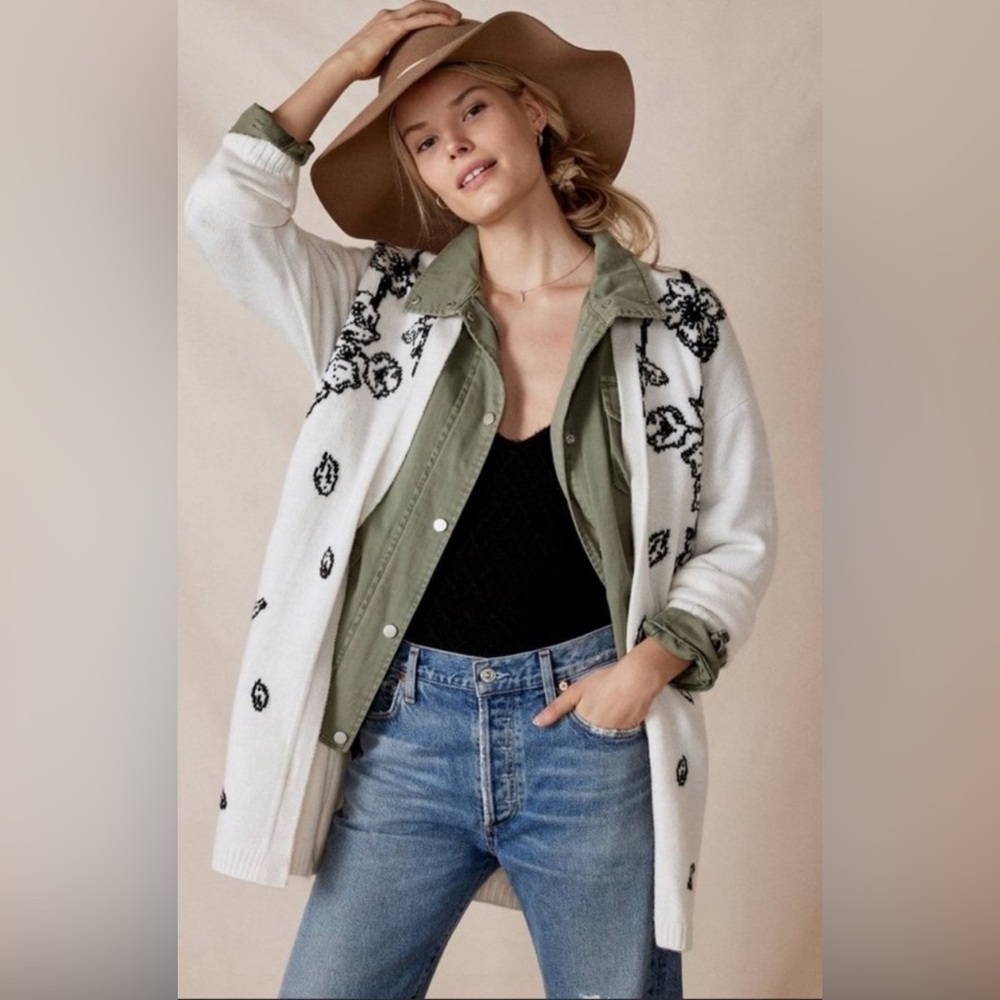 Anthropologie White Cardigan with Black Floral Embroidery - Picture 11 of 11
